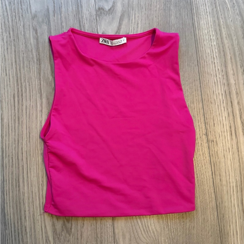 ZARA Bright Pink Sleeveless Crop Top | Minimalist | Size S